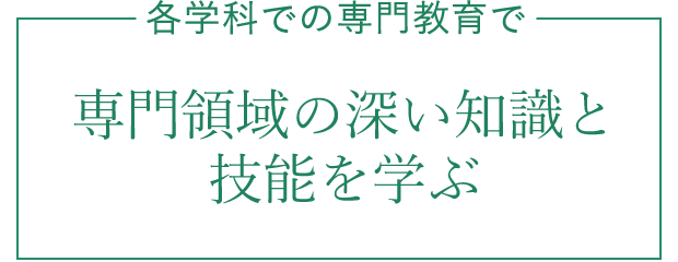 各学科での専門教育で専門領域の深い知識と技能を学ぶ