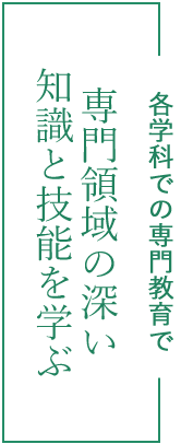 各学科での専門教育で専門領域の深い知識と技能を学ぶ